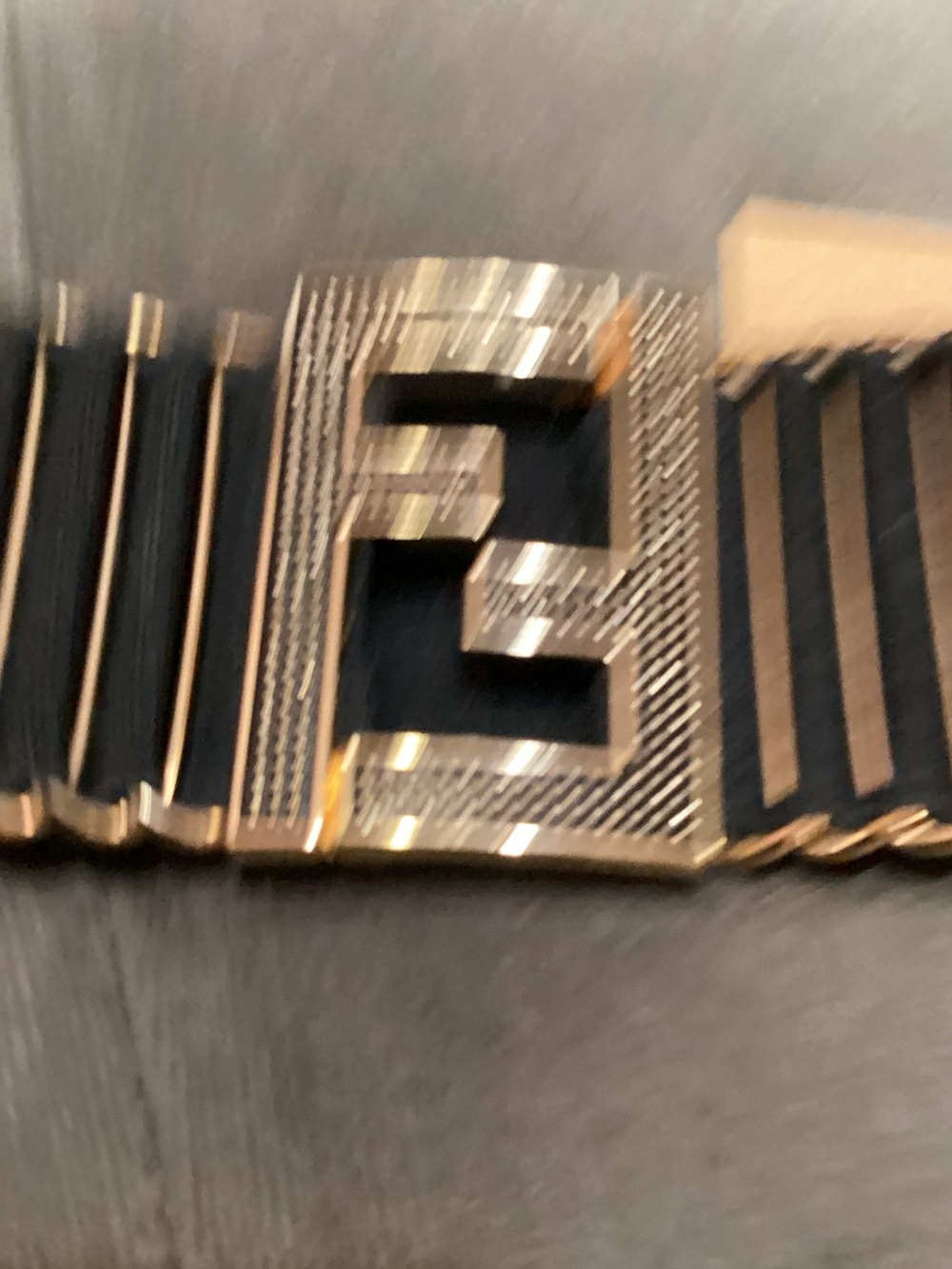 Black Elastic Belt with Gold Buckle - Picture 2 of 3
